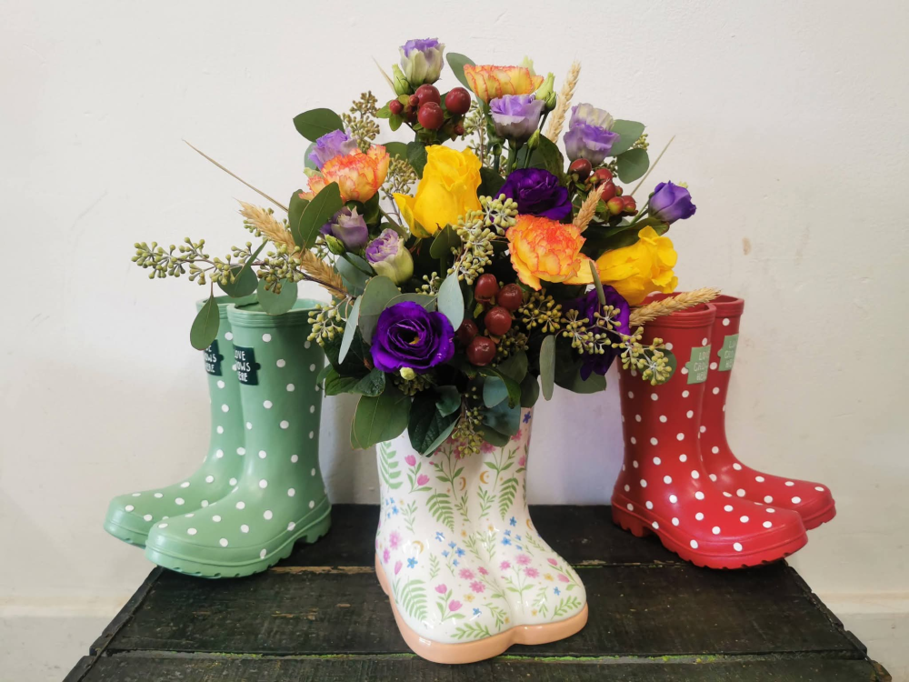 Wellie boot pot arrangement